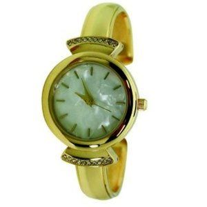 Olivia Pratt Pearl Tone Face Metal Bangle Watch